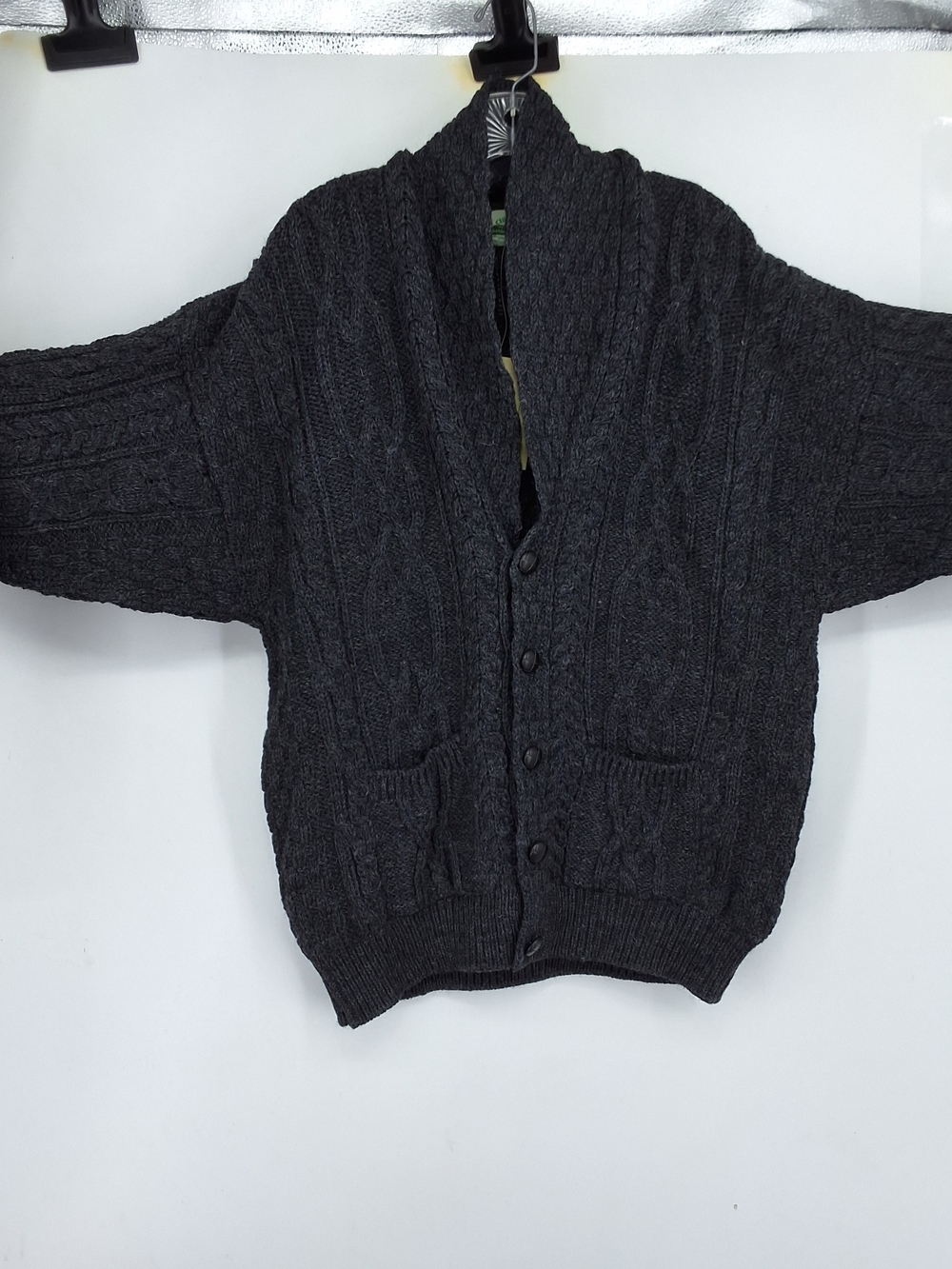 Men's XL Shawl Collar Cable Knit Cardigan Sweater - Charcoal